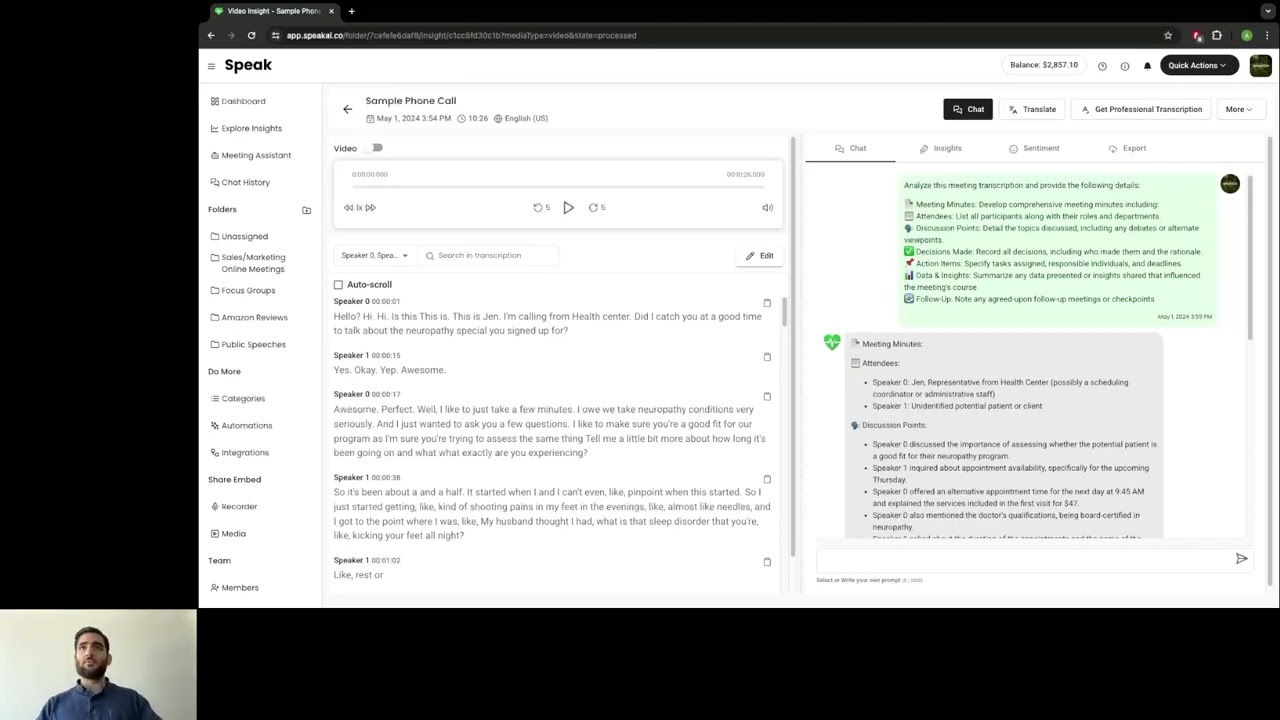 Phone Call Transcription with Speak AI